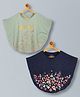 Plum Tree Cotton Knit Pack Of 2 Half Sleeves Chill Out Text & Floral Glitter Printed Poncho Tops - Green & Navy Blue