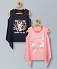 Plum Tree Cotton Knit Pack Of 2  Sleeveless Floral & Sparkle Text Glitter Printed With Attached Shrugs - Pink & Navy Blue