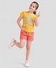 Plum Tree 100% Cotton Knit Half Sleeves Pretty Me Text Printed Tee & Shorts Set - Yellow & Orange