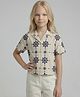 Creative Kids Cotton Woven Half Sleeves Floral Embroidered Shirt - Beige
