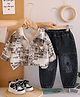 Googo Gaaga 100% Cotton Woven Long Sleeves Text Print Shirt With Denim Pant - Brown