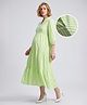 Bella Mama 100% Cotton Woven Three Forth Sleeves Striped Tiered Maternity Dress - Green
