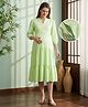 Bella Mama 100% Cotton Woven Three Forth Sleeves Striped Tiered Maternity Dress - Green