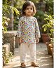 LIL PITAARA Cotton Knit Full Sleeves Elephant Printed Kurta & Pajama Night Suit - White