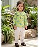 LIL PITAARA Cotton Knit Full Sleeves Striped & Scooter Printed Kurta & Pajama Night Suit - Green
