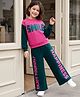 OLLINGTON ST. Looper Knit Printed Full Drop Shoulder Sleeves Text Printed Winter Wear Sweatshirt & Pant Set - Teal Blue & Pink