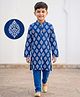 EARTHY TOUCH Cotton Knit Full Sleeves Kurta Pyjama Set With Floral Embroidery - Blue