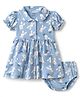 CUCUMBER Sinker Knit Half Sleeves Bunny Printed Frock With Bloomer - Blue