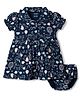 CUCUMBER Sinker Knit Half Sleeves Animal Printed Frock With Bloomer - Navy Blue