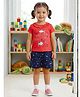 Nottie Planet Cotton Knit Half Sleeves Fishes Printed Top & Shorts Set - Red