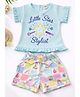 Nottie Planet Cotton Knit Half Sleeves Fishes Printed Top & Shorts Set - Green