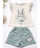 Nottie Planet Cotton Knit Sleeveless Bunny Printed Top & Shorts Set - Light Green