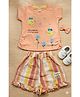 Nottie Planet Cotton Knit Half Sleeves Floral & Bees Embroidered Tee & Shorts Set - Orange