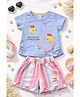 Nottie Planet Cotton Knit Half Sleeves Floral & Bees Embroidered Tee & Shorts Set - Light Blue