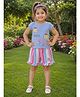 Nottie Planet Cotton Knit Half Sleeves Floral & Bees Embroidered Tee & Shorts Set - Light Blue
