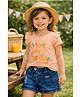 Nottie Planet Cotton Knit Half  Sleeves Floral & I Love My Family Text Printed Top & Shorts Set - Orange
