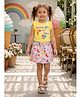 Nottie Planet Pure Cotton Knit Sleeveless Rainbow & Scoops Of Smiles Text Printed Top & Skirt Set - Yellow
