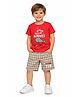 Nottie Planet Cotton Knit Half Sleeves Fish & Occean Full Of Memories Text Printed Tee & Shorts Set - Red