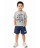 Nottie Planet Cotton Knit Half Sleeves Lets Go Camping Text  Printed Tee & Shorts Set - Light Grey
