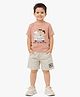 Nottie Planet Cotton Knit Half Sleeves Animals & Enjoy The Adventure Text  Printed Tee & Shorts Set - Dusty Pink