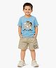 Nottie Planet Cotton Knit Half Sleeves Animals & Enjoy The Adventure Text  Printed Tee & Shorts Set - Light Blue