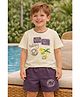 Nottie Planet Cotton Knit Half Sleeves Tropical Theme Printed Tee & Shorts - Dusty Purple