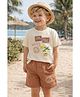 Nottie Planet Cotton Knit Half Sleeves Tropical Theme Printed Tee & Shorts - Light Brown