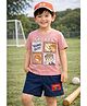 Nottie Planet Cotton Knit Half Sleeves Sports Theme Printed Tee & Shorts Set - Pink