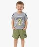 Nottie Planet Cotton Knit Half Sleeves Tiger & Tiger Text  Printed Tee & Shorts Set - Grey