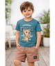 Nottie Planet Cotton Knit Half Sleeves Tiger & Tiger Text  Printed Tee & Shorts Set - Teal
