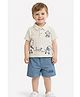 Nottie Planet Cotton Knit Half Sleeves Robot Printed Polo Tee & Shorts Set - Dusty Blue