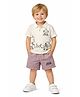 Nottie Planet Cotton Knit Half Sleeves Robot Printed Polo Tee & Shorts Set - Muted Pink