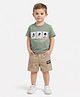 Nottie Planet Cotton Knit Half Sleeves Astronaut Printed Tee & Shorts Set - Sage green