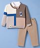ToffyHouse Knitted Full Sleeves  Party Suit With Bow & Teddy Bear Patch - Light Pink