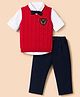 ToffyHouse Knitted Party Suits Full Sleeves With Bow & Patch - Navy Blue & Red