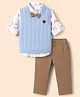 ToffyHouse Knitted Party Suits Full Sleeves With Bow & Patch - Light Blue & Tan