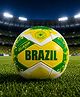 32 Panel Stitched Soccer Ball for Kids & Adults| Size 5 Brazil Theme Football| Durable Outdoor Training Ball| Match Play & Turf/Ground Use| Official Size Football for Skill Development- Yellow