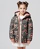 Primo Gino Woven Full Sleeves Hooded Padded Jacket with Hearts  Print - Grey