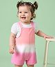 Babyoye Looper Knit Half Sleeves T-shirt & Ombre Pattern Dungaree - Pink