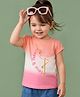 Babyoye Single Jersey Knit Half Sleeves T-Shirt with Flamingo Embroidery & Love & Adore Text Print - Pink