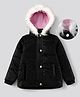 Primo Gino Woven Puffer Quilted Jacket with Full Sleeves and Fur Hood - Black
