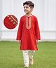Earthy Touch Cotton Mix Woven Full Sleeves Embroidered Kurta & Pyjama Set - Red