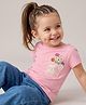 Babyoye Cotton Knit  Half Sleeves T-Shirt with Floral Embroidery Print -  Pink.