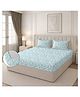 Morado Premium Glace Cotton Elastic Fitted Double Bedsheet with 2 Pillow Covers (72 x 78 x 8 Inches) White Jasmine - Light Green
