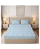 Morado Premium Glace Cotton Elastic Fitted Double Bedsheet with 2 Pillow Covers (72 x 78 x 8 Inches) Blue Floral - Blue