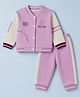 ToffyHouse Looper Knit Full Sleeves T-Shirt & Lounge Pant Set with Text Print - Purple