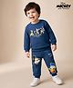 Babyhyug Disney 100% Cotton Terry Knit Full Sleeves T-Shirt & Jogger Set Mickey & Donald Print - Navy Blue