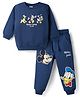 Babyhyug Disney 100% Cotton Terry Knit Full Sleeves T-Shirt & Jogger Set Mickey & Donald Print - Navy Blue