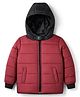 Primo Gino Woven Full Sleeves Color Block Hooded Puffer Quilted Jacket - Maroon