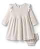 Bonfino Cotton Knit Full Sleeves Heart Printed Frock with Bloomer - White